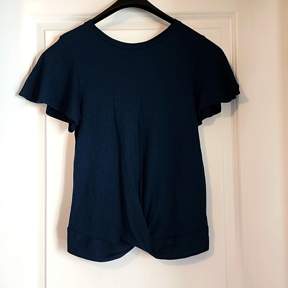 Banana Republic Navy Designer Tee with Flutter Sleeves and Twist Front (S)